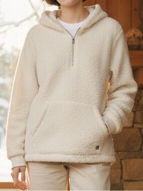 Calvin Klein XL Cream Sherpa Hoodie 1/4 Zip Pullover Sweatshirt Fleece Warm Soft